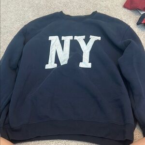 Blue and White Crewneck Sweater with Varsity NY Design